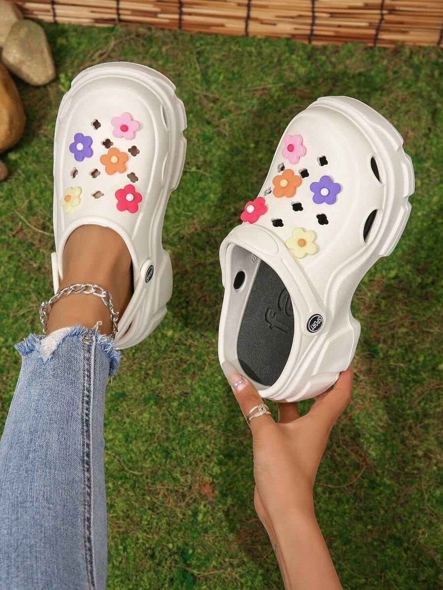 Women Flower Decor Hollow Out Vented Clogs, EVA Slingback Fashion Clogs ...