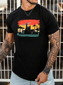 Manfinity NXTstreet 男士棉貓印花T恤 - 黑色 - 查看 1