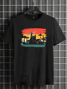 Manfinity NXTstreet 男士棉貓印花T恤 - 黑色 - 查看 2