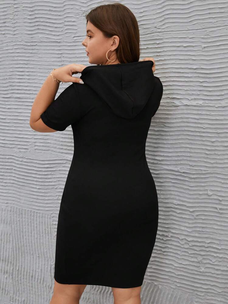 Plus Solid Drawstring Hooded Bodycon Dress