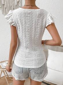 SHEIN Frenchy 拼接水溶蕾絲蝴蝶袖襯衫 - 白色 - 查看 2