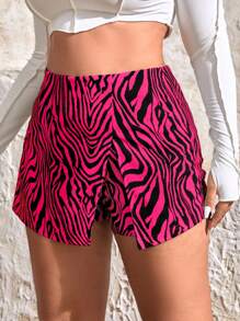SHEIN Privé Plus Zebra Striped Print Split Hem Skort - Hot Pink - View 4
