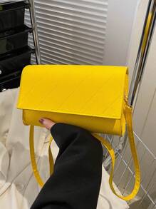 Mini Rhombus Pattern Square Bag Yellow Fashionable Flap Shoulder Bag - Yellow - View 1