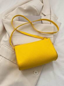 Mini Rhombus Pattern Square Bag Yellow Fashionable Flap Shoulder Bag - Yellow - View 5