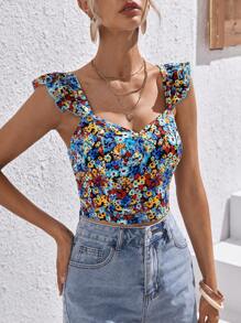 Soleia Áo nữ Lộ Lưng Xù Buộc lại Họa tiết hoa Boho - Nhiều màu - Xem 3