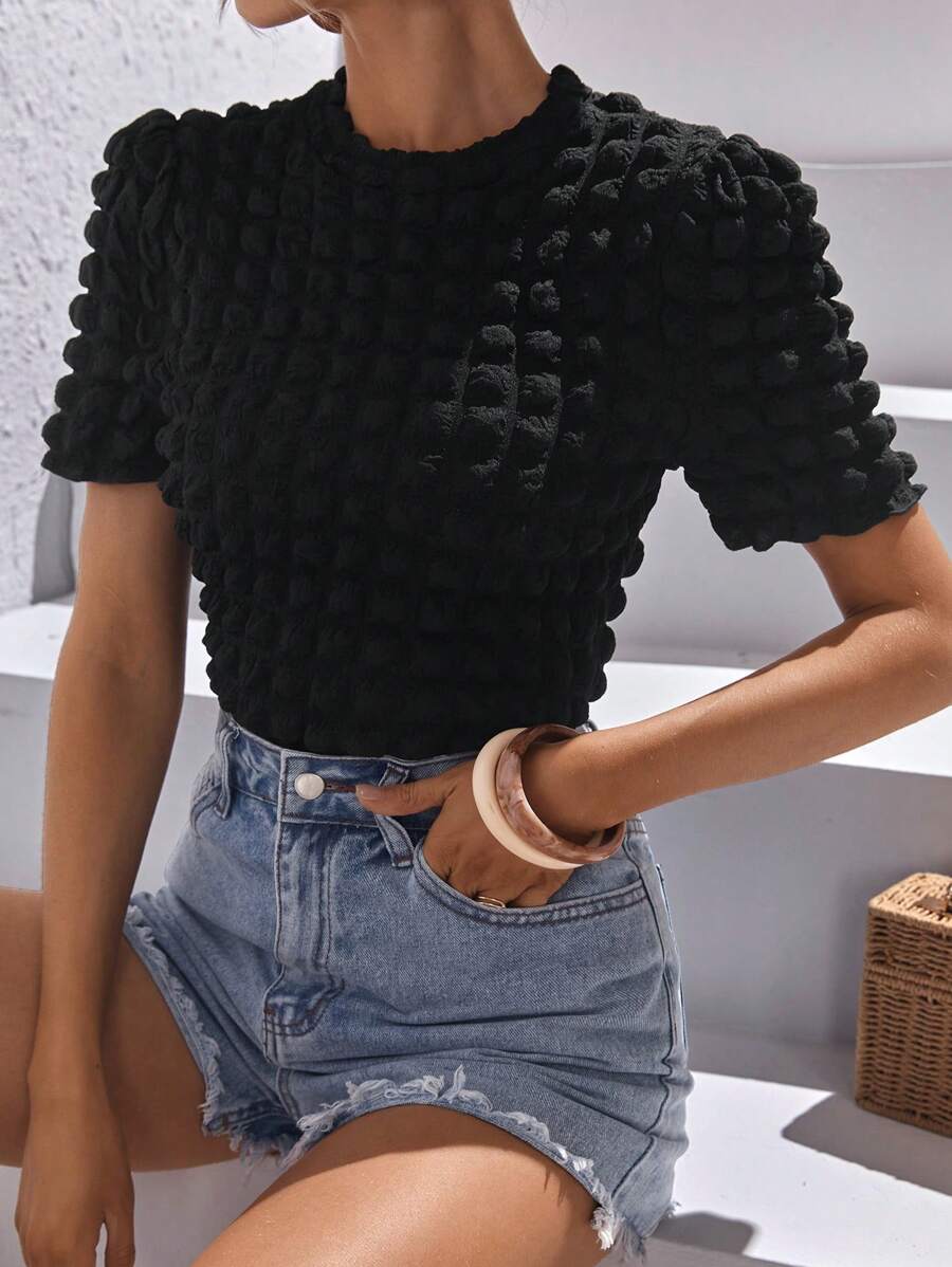 SHEIN Essnce Áo thun nữ màu trơn Giải trí - màu đen - Xem 1