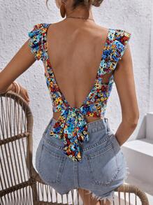 Soleia Áo nữ Lộ Lưng Xù Buộc lại Họa tiết hoa Boho - Nhiều màu - Xem 6