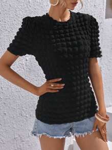 SHEIN Essnce Áo thun nữ màu trơn Giải trí - màu đen - Xem 5