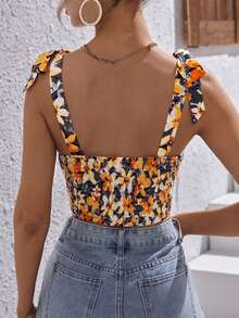 SHEIN VCAY 印花肩上打結寬背帶上衣 - 彩色 - 查看 2