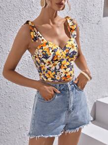 SHEIN VCAY 印花肩上打結寬背帶上衣 - 彩色 - 查看 3