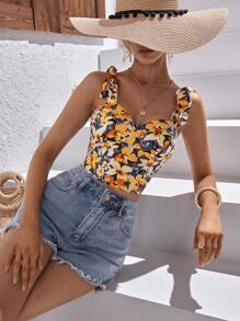 SHEIN VCAY 印花肩上打結寬背帶上衣 - 彩色 - 查看 5