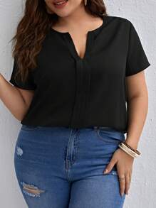 SHEIN Clasi Plus Notched Neckline Solid Blouse