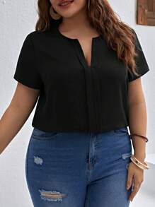 SHEIN Clasi Plus Notched Neckline Solid Blouse