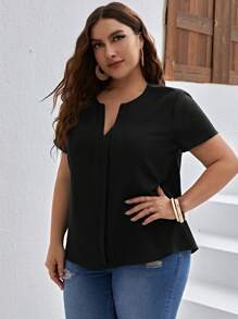 SHEIN Clasi Plus Notched Neckline Solid Blouse