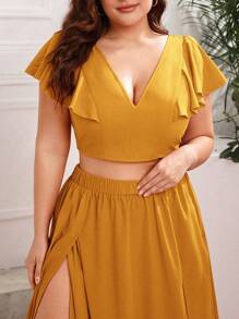 SHEIN VCAY Plus Tie Backless Butterfly Sleeve Blouse - Mustard Yellow - View 4