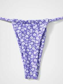 SHEIN Swim Summer Beach Ditsy Floral Print Triangle Thong Bikini Set Sexy Bikini Set - Mauve Purple - View 5