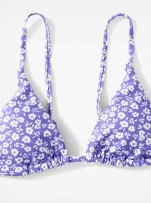 SHEIN Swim Summer Beach Ditsy Floral Print Triangle Thong Bikini Set Sexy Bikini Set - Mauve Purple - View 6