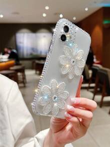 水钻花朵装饰手机壳，国际版，非国内版 - 彩色 - 查看 1