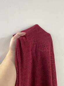 SHEIN LUNE Plus Eyelet Embroidery Butterfly Sleeve Tee - Burgundy - View 6