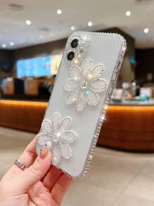 水钻花朵装饰手机壳，国际版，非国内版 - 彩色 - 查看 4