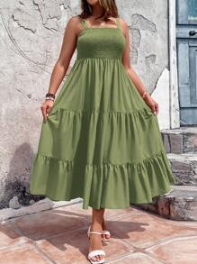 Breezaya 大碼荷葉邊吊帶連衣裙 - 綠色 - 查看 4