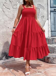 Breezaya 大碼荷葉邊吊帶連衣裙 - 紅色 - 查看 3