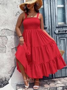 Breezaya 大碼荷葉邊吊帶連衣裙 - 紅色 - 查看 4