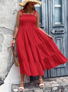 Breezaya 大碼荷葉邊吊帶連衣裙 - 紅色 - 查看 7