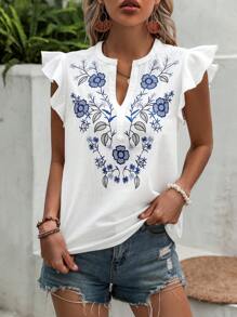 SHEIN LUNE Áo sơ mi nữ Xù Thêu Hoa Boho - trắng - Xem 7