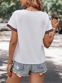 SHEIN LUNE 拼接邊蝙蝠袖襯衫 - 白色 - 查看 2