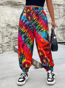 Flirla 大碼印花彈性腰帶長褲 - 彩色 - 查看 1