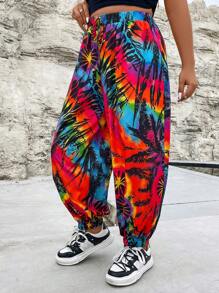 Flirla 大碼印花彈性腰帶長褲 - 彩色 - 查看 4