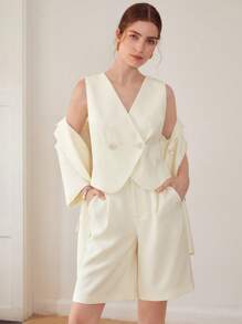 MOTF PREMIUM CROPPED DOUBLE-BREASTED WAISTCOAT - Beige - View 1