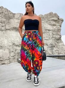 Flirla 大碼印花彈性腰帶長褲 - 彩色 - 查看 7