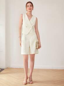 MOTF PREMIUM CROPPED DOUBLE-BREASTED WAISTCOAT - Beige - View 3