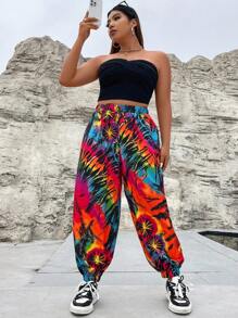 Flirla 大碼印花彈性腰帶長褲 - 彩色 - 查看 8