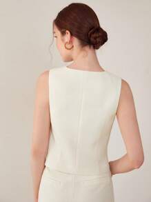 MOTF PREMIUM CROPPED DOUBLE-BREASTED WAISTCOAT - Beige - View 7