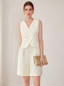 MOTF PREMIUM CROPPED DOUBLE-BREASTED WAISTCOAT - Beige - View 8
