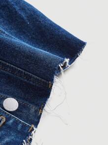 SHEIN MOD Áo khoác denim nữ Túi Hem thô Dải chun Nút phía trước màu trơn Giải trí - Rửa tối - Xem 3