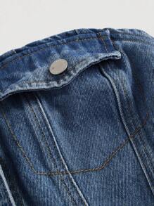 SHEIN Áo khoác denim nữ Bất đối xứng Dải chun Nút phía trước màu trơn Giải trí - Rửa trung bình - Xem 4