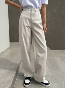 DAZY Solid Straight Leg Jeans - Beige - View 2