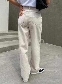DAZY Solid Straight Leg Jeans - Beige - View 5