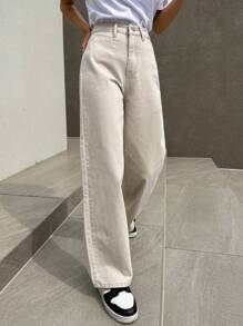 DAZY Solid Straight Leg Jeans - Beige - View 7