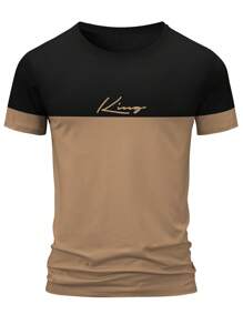 NITAGUT Men Letter Graphic Colorblock Tee & Drawstring Waist Shorts - Multicolor - View 7