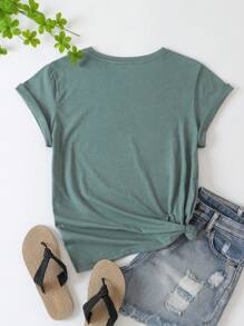 SHEIN LUNE Camiseta con estampado de sol y luna - Azul Cadete - Ver 2