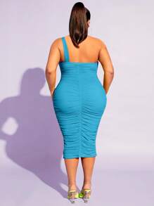 SHEIN SXY Đầm Plus Size Bất đối xứng Xù màu trơn Thanh lịch - Màu xanh bạc hà - Xem 2