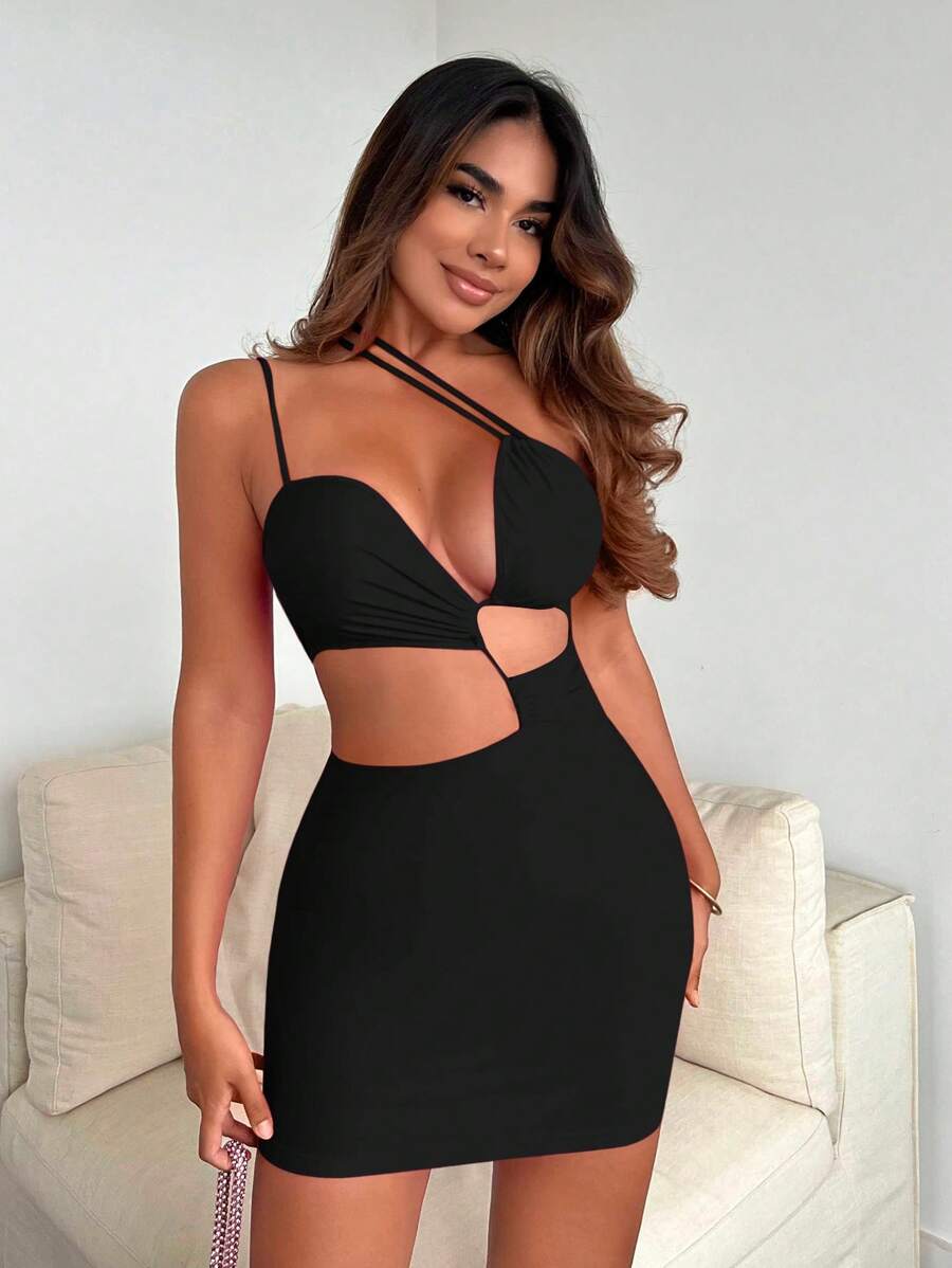 SHEIN SXY Đầm Cắt ra màu trơn Gợi cảm - màu đen - Xem 1