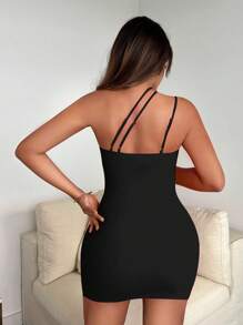 SHEIN SXY Đầm Cắt ra màu trơn Gợi cảm - màu đen - Xem 2