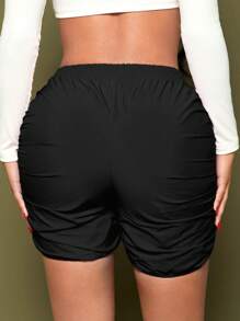 SHEIN SXY Drawstring Waist Ruched Shorts - Black - View 2