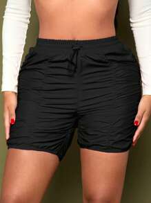 SHEIN SXY Drawstring Waist Ruched Shorts - Black - View 6
